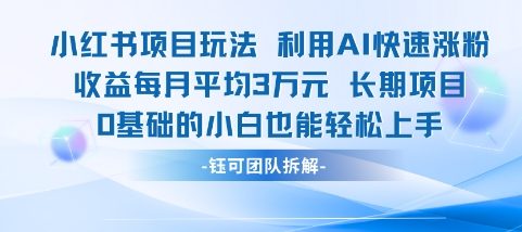 适合小白操作的小红书新项目，利用AI快速涨粉，收益每月平均1W+-猴哥项目网