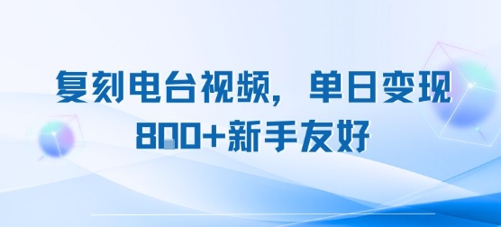 复刻电台视频，单日变现8张+新手友好，长期可做-猴哥项目网