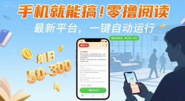 手机就能搞！零撸阅读挂G，最新平台，一键自动运行，随时随地挣，单日50-3张+【揭秘】-猴哥项目网