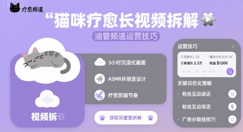 猫咪疗愈长视频拆解 &油管频道运营技巧-猴哥项目网
