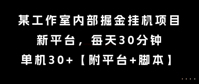 某工作室内部掘金挂G项目，新平台，每天30分钟，单机30+【揭秘】-猴哥项目网
