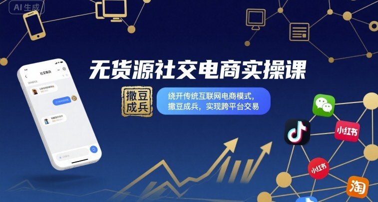 无货源社交电商实操课，绕开传统互联网电商模式，撒豆成兵，实现跨平台交易-猴哥项目网