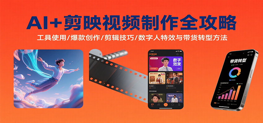 AI+剪映视频制作全攻略：工具使用/爆款创作/剪辑技巧/数字人特效与带货转型方法-猴哥项目网