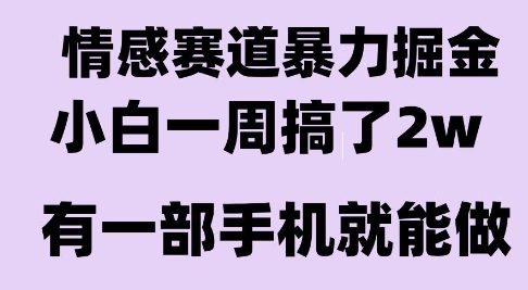 情感暴力掘金项目，新人操作一周挣了2W，长期稳定小白可做【揭秘】-猴哥项目网