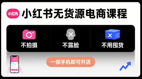 小红书无货源电商课程，不拍摄不露脸不用囤货，一部手机即可开店-猴哥项目网
