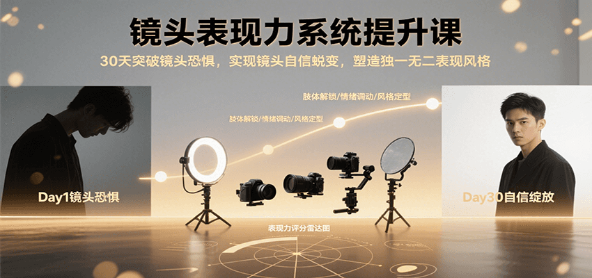 镜头表现力系统提升课，30天突破镜头恐惧实现自信蜕变，塑造独一无二表现风格-猴哥项目网