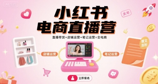 小红书电商直播营，直播带货+店铺运营+笔记运营=全电商-猴哥项目网