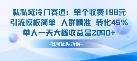 私域冷门赛道单个收费198米引流模板简单人群精准 45%的转化率单人一天大概收益多张-猴哥项目网