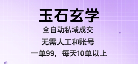 玉石玄学全自动私域成交，一单99每天十单以上，无需人工和矩阵账号，蓝海项目直接干【揭秘】-猴哥项目网