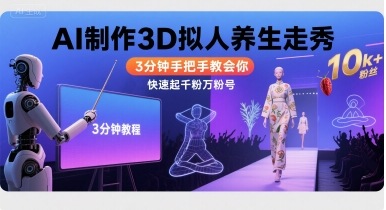 Ai制作3D拟人养生走秀，3分钟手把手教会你，快速起千粉万粉号-猴哥项目网