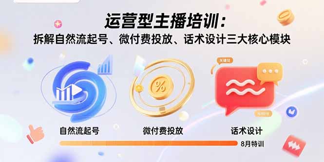 运营型主播培训：拆解自然流起号、微付费投放、话术设计三大核心模块-8月-猴哥项目网