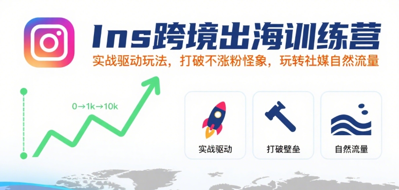 Ins跨境出海训练营，实战驱动玩法，打破不涨粉怪象，玩转社媒自然流量-猴哥项目网
