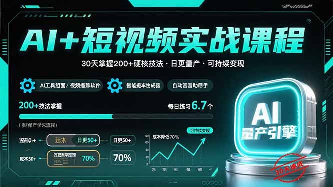 AI+短视频实战课程：30天掌握200+硬核技法，实现日更量产可持续变现-猴哥项目网