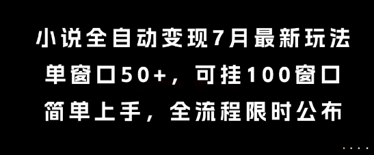 小说全自动变现7月玩法，单窗口50+，可挂100窗口，简单上手，全流程限时公布【揭秘】-猴哥项目网