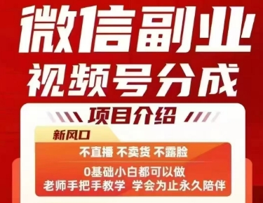 微信副业视频号分成，不直播 不卖货 不露脸，三五分钟即可完成一条作，每日收益几十、几张不等-猴哥项目网
