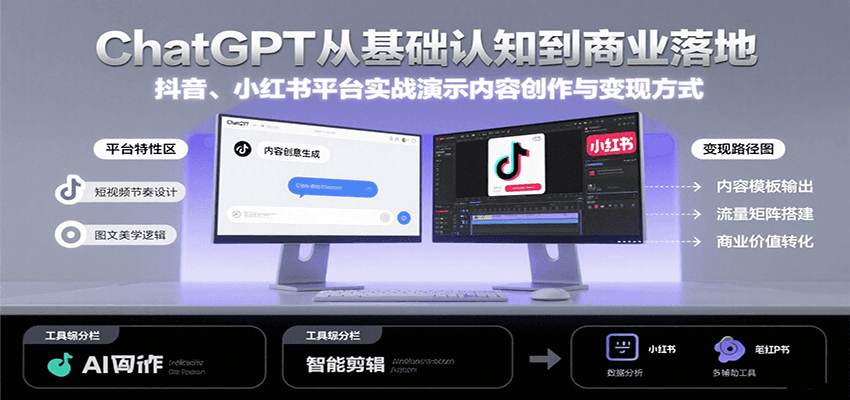 ChatGPT从基础认知到商业落地，实战演示抖音、小红书等平台的内容创作与变现-猴哥项目网