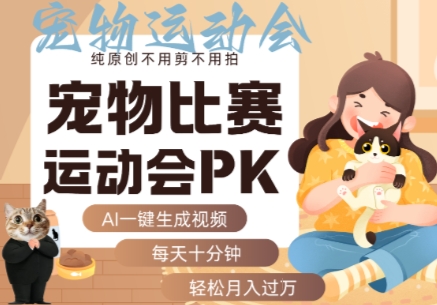AI一键生成宠物比赛运动会PK视频，纯原创不用剪不用拍，每天十分钟，轻松月入过1W+-猴哥项目网