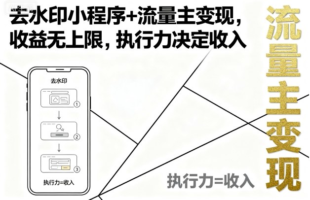 去水印小程序+流量主变现，收益无上限，执行力决定收入-猴哥项目网