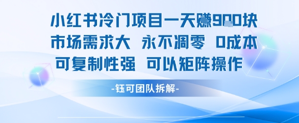 小红书冷门项目一天收益9张，市场需求大，0成本，可复制性强可以矩阵操作-猴哥项目网
